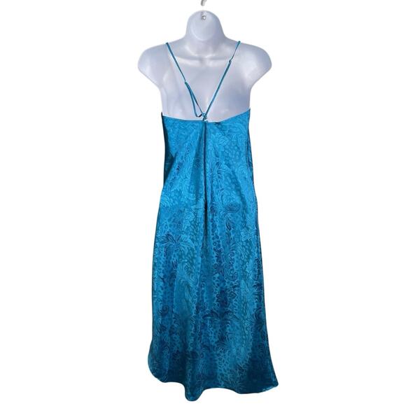 Vintage Dentelle Turquoise Brocade Slip Dress Size M Nightgown Loungewear Chic - Picture 2 of 13